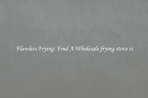 Flawless Frying: Find A Wholesale frying stove is